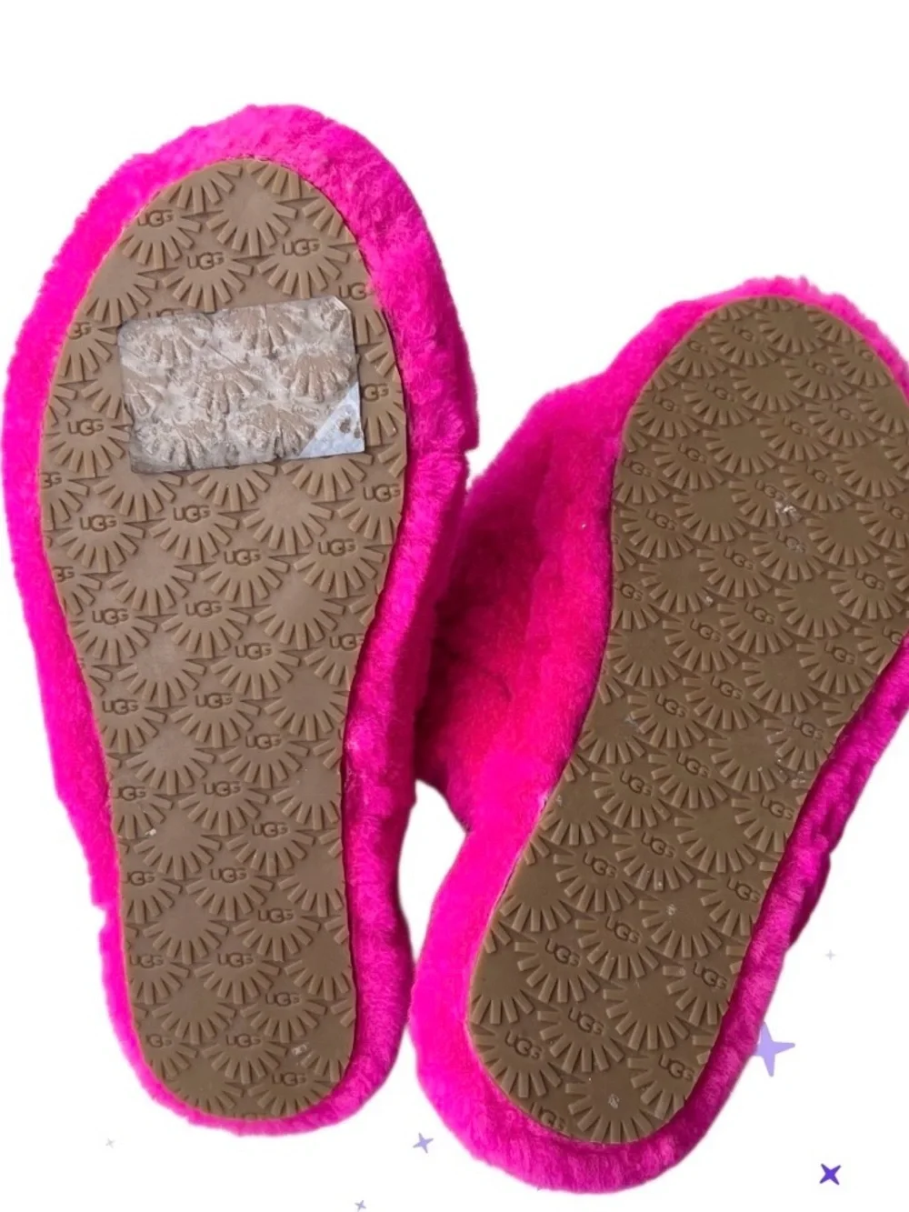 UGG Fluff Pink Slider Sandal Logo Strap Size 4